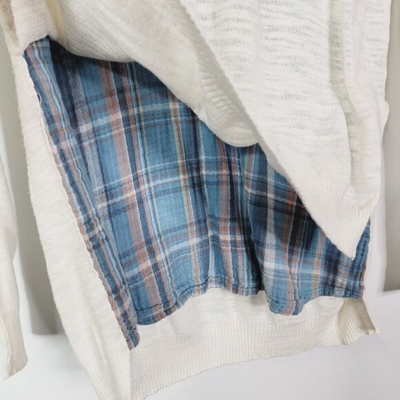 Anthropologie Moth V Neck Plaid Shirt Hem Sweater Layered Linen Blend Small? - Picture 8 of 12